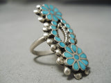 Fabulous Vintage Zuni Native American Turquoise Inlay Sterling Silver Ring-Nativo Arts