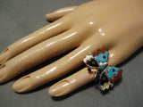 Striking Vintage Zuni Native American Turquoise Sterling Silver Ring Old-Nativo Arts