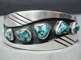 Museum Vintage Native American Navajo Morenci Turquoise Sterling Silver Bracelet Old-Nativo Arts