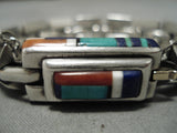 Best Vintage Native American Navajo Jimmie King Jr Turquoise Inlay Link Sterling Silver Bracelet-Nativo Arts