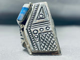 One Of The Best Most Intricate Vintage Native American Navajo Lapis Sterling Silver Ring-Nativo Arts