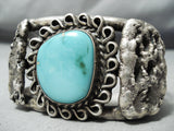 Heavy Silver Slag Sterling Turquoise Vintage Native American Navajo Bracelet Old-Nativo Arts