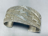 Extraordinary Native American Navajo Signed Huge Handcarved Textured Silver Cuff-Nativo Arts