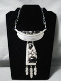 Best Biggest Vintage Native American Navajo Onyx Sterling Silver Leaf Necklace Huge!-Nativo Arts