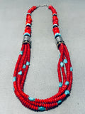 Singer Coral Native American Navajo Turquoise Sterling Silver Tube Necklace-Nativo Arts