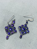 Gorgeous Vintage Native American Navajo Sugulite Cluster Sterling Silver Earrings-Nativo Arts