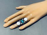 Amazing Native American Navajo Vintage Blue Gem Turquoise Mother Of Pearl Sterling Silver Ring-Nativo Arts