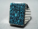 Stunning Native American Navajo Spiderweb Turquoise Sterling Silver Ring-Nativo Arts