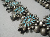 Opulent Early 1900's Native American Zuni Turquoise Sterling Silver Squash Blossom Necklace-Nativo Arts