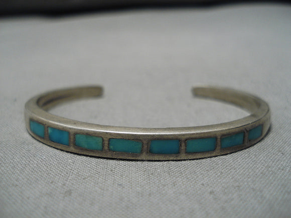 Impressive Vintage Native American Navajo Blue Gem Turquoise Sterling Silver Bracelet-Nativo Arts