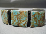 Huge Vintage Native American Navajo Squared Royston Turquoise Sterling Silver Bracelet Old-Nativo Arts