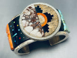 One Of The Craziest Ever Native American Navajo Turquoise Inlay Stserling Silver Bracelet-Nativo Arts