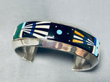Native American Important Navajo Turquoise Kachina Sterling Silver Thick Bracelet-Nativo Arts