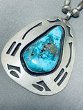 Authentic Vintage Native American Navajo Morenci Turquoise Sterling Silver Necklace-Nativo Arts