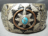 So Intricate!! Vintage Native American Navajo Turquoise Sterling Silver Basket Bracelet Old-Nativo Arts