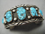 Wide Unique Wave Vintage Native American Navajo Turquoise Sterling Silver Bracelet Old-Nativo Arts