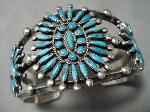 One Of Best Vintage Native American Navajo Zuni Needlepoint Turquoise Sterling Silver Bracelet-Nativo Arts