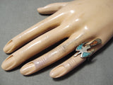 Eye-catching Vintage Native American Navajo Turquoise Sterling Silver Ring Old-Nativo Arts