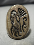 Marvelous Vintage Navajo Kokopelli Sterling Silver Native American Ring Old-Nativo Arts