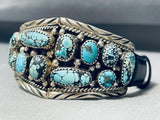 Very Unique Vintage Native American Navajo Spiderweb Turquoise Sterling Silver Leather Bracelet-Nativo Arts