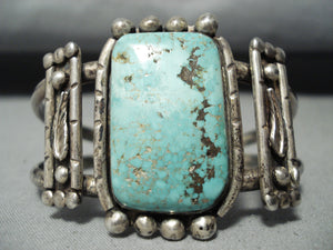 Very Unique Signed Vintage Native American Navajo Turquoise Sterling Silver Leaf Bracelet Old-Nativo Arts