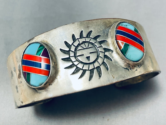 Beautiful Intricate Vintage Southwestern Sterling Silver Inlay Bracelet-Nativo Arts