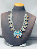124 Gram Vintage Native American Navajo Turquoise Inlay Sterling Silver Squash Blossom Necklace-Nativo Arts