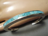 Thick Sturdy Vintage Native American Navajo Turquoise Inlay Sterling Silver Bracelet Old-Nativo Arts