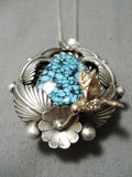 Important 14k Gold Vintage Native American Navajo Lone Mntn Turquoise Sterling Silver Necklace-Nativo Arts