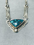 Important Vintage Native American Navajo Lander Blue Turquoise Sterling Silver Necklace-Nativo Arts