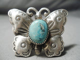 Impressive Native American Navajo Royston Turquoise Sterling Silver Butterfly Ring-Nativo Arts