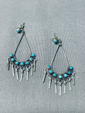Noteworthy Vintage Native American Zuni Blue Gem Turquoise Sterling Silver Earrings-Nativo Arts