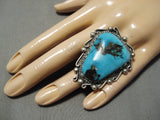 One Of The Biggest Vintage Native American Navajo Morenci Turquoise Sterling Silver Ring-Nativo Arts