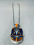 4 Inch Long Rare Huge Native American Navajo Turquoise Kachina Sterling Silver Necklace-Nativo Arts