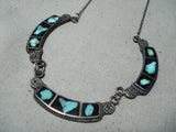 Exceptional Vintage Native American Navajo Turquoise And Onyx Sterling Silver Necklace Old-Nativo Arts