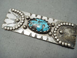 Important Vintage Native American Navajo Godber Turquoise Sterling Silver Pin Old-Nativo Arts