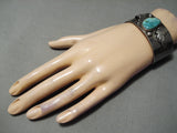 Superior Vintage Native American Navajo Royston Turquoise Sterling Silver Leaf Bracelet Old-Nativo Arts