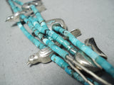 Native American Heavy Rare Vintage Santo Domingo Turquoise Sterling Silver Fetish Necklace Old-Nativo Arts