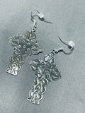 Detailed Native American Navajo Sterling Silver Cross Earrings-Nativo Arts