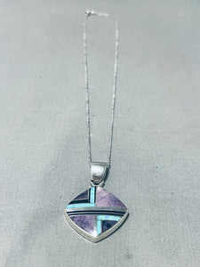 Signed Native American Navajo Turquoise Charoite Jet Sterling Silver Necklace-Nativo Arts