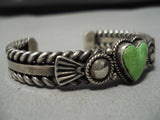 Important Vintage Native American Navajo Heart Gaspeite Sterling Silver Bracelet Old Cuff-Nativo Arts