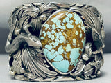 Detail Heavy 208 Grams Native American Lizard Turquoise Sterling Silver Bracelet-Nativo Arts