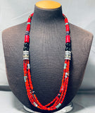 Drop Dead Gorgeous Native American Navajo Coral Sterling Silver Tubule Necklace-Nativo Arts