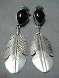 Astonishing Native American Navajo Royston Turquoise Black Onyx Sterling Silver Earrings-Nativo Arts