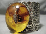 Crazy Huge Native American Scorpion Amber Sterling Silver Hand Tooled Bracelet-Nativo Arts