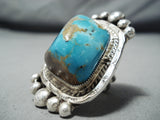 Ray Nez Native American Navajo Kingman Turquoise Sterling Silver Ring-Nativo Arts