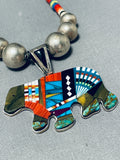 Native American Intricate Southwest Vintage Turquoise Bear Sterling Silver Necklace-Nativo Arts