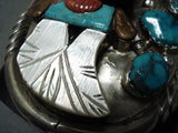 Detailed Huge Vintage Native American Navajo Turquoise Kachina Sterling Silver Ketoh Bracelet-Nativo Arts