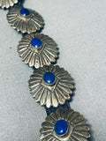 One Of A Kind Vintage Native American Navajo Lapis Sterling Silver 5 Concho Leather Bracelet-Nativo Arts