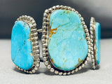 Small Wrist Vintage Native American Navajo Old Kingman Turquoise Sterling Silver Bracelet-Nativo Arts